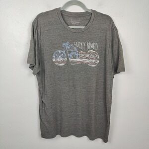 Lucky Brand T-Shirt Mens XL Gray Motorcycle Graphic Crew Neck Short Sleeve‎ Tee